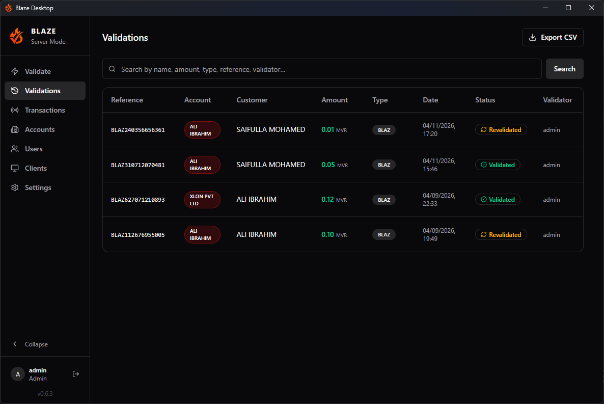 Blaze Desktop — Validation History